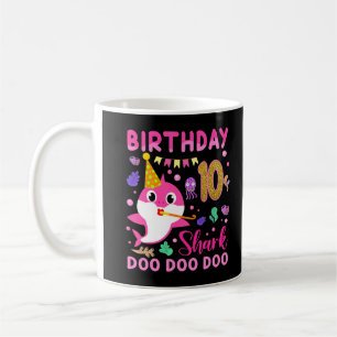 Caneca De Café Crianças Tubarão-Cute 10º Aniversário Garota 10 An