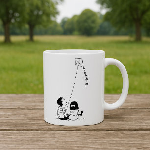 Caneca De Café Crianças Voando Uma Cama