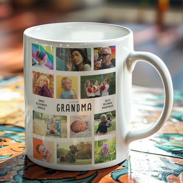 Caneca De Café Crie a Colagem de Fotos de Seus Próprios Avós (Personalized coffee mug with 12 photo and custom text for grandparents)