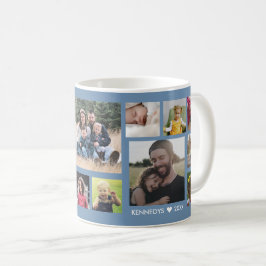 Caneca De Café Crie a sua família de 15 fotos azul colagem
