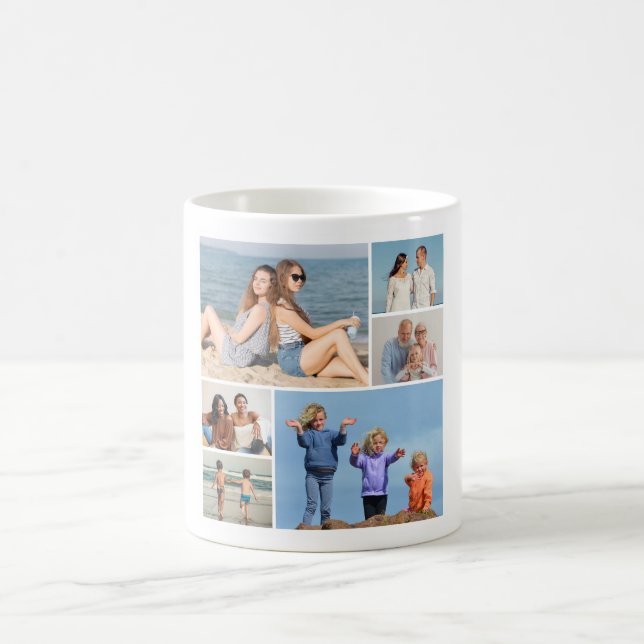 Caneca De Café Crie a sua própria colagem de 6 fotos (Centro)