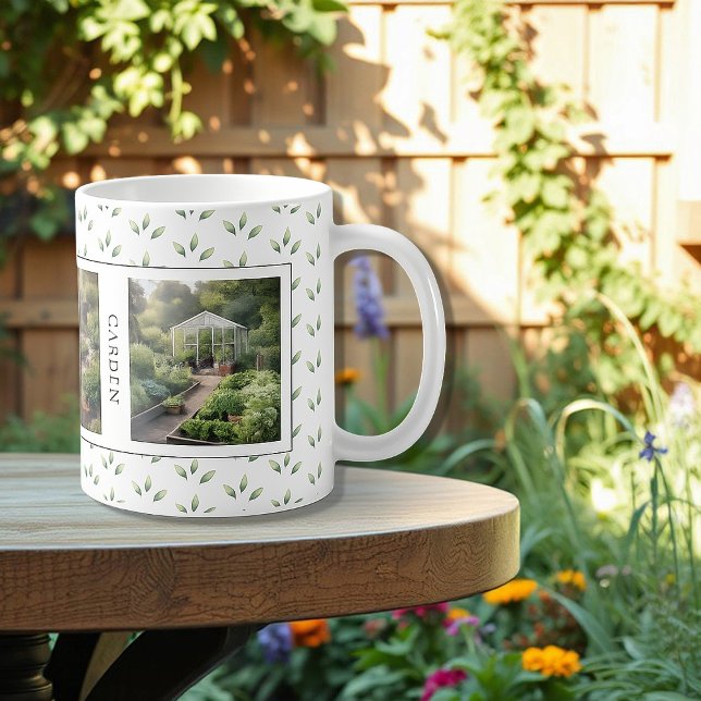 Caneca De Café Crie fotos de seu próprio jardim monogramadas (Create your own garden photo collage mug. You can add your own photos, name and text.)