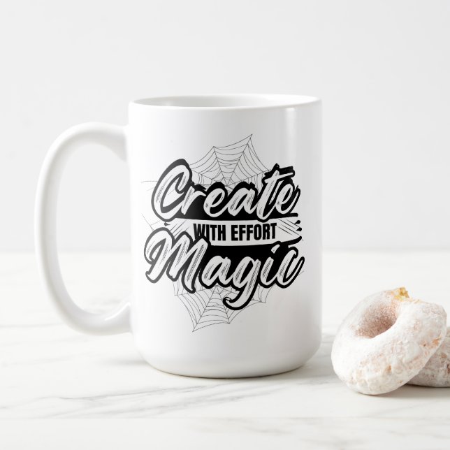 Caneca De Café Crie Magia Com Esforço - Arte Inspiradora (Com Donut)