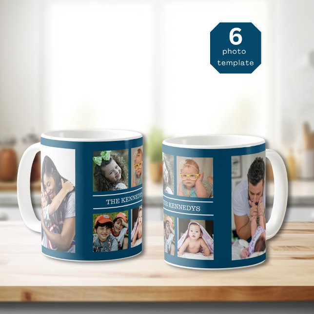 Caneca De Café Crie o seu nome próprio 6 Fotocolagem Nome da famí (Criador carregado)