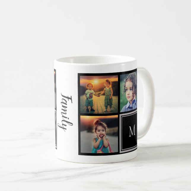 Caneca De Café Crie seu próprio monograma de colagem de fotos da  (Frente Esquerda)