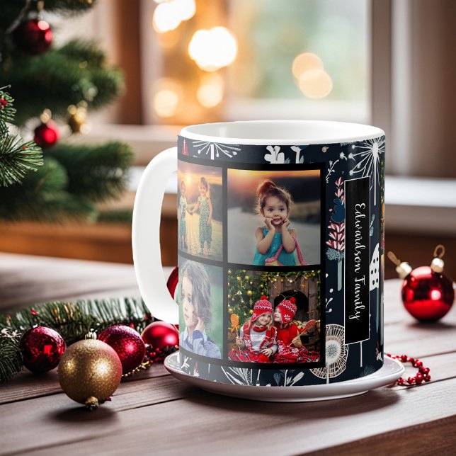 Caneca De Café Crie seu próprio Natal de colagem de fotos da famí (Create your own family photo collage Christmas Coffee Mug. You can add your own photos and name.)