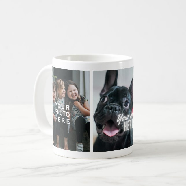 Caneca De Café Crie Seu Próprio Simples Personalizado de 3 Fotos (Frente Esquerda)