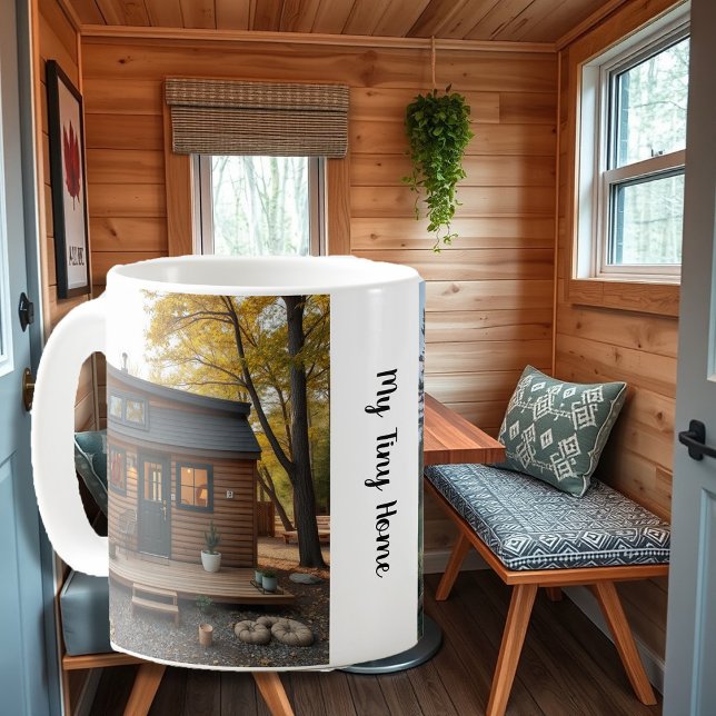 Caneca De Café Crie sua pequena foto pessoal da casa (Create your own personal tiny home photo coffee mug. You can add your own photos and text.)