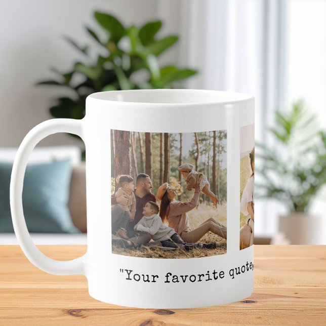 Caneca De Café Crie Sua Própria Citação Personalizada com 3 Fotos (Criador carregado)