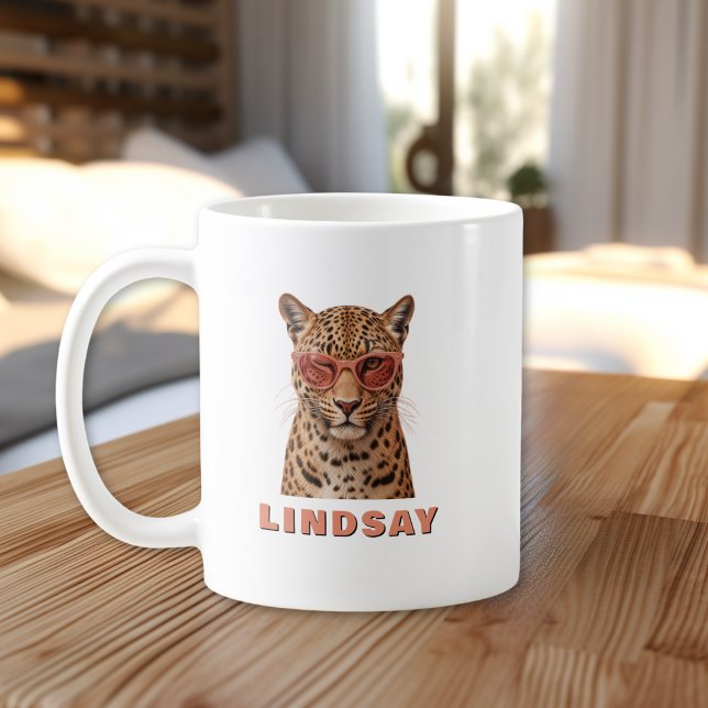 Caneca De Café Crie Sua Própria Citação Personalizada Leopardo  (Create Your Own Custom Quote Leopard Coffee Mug)