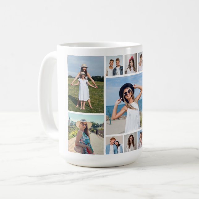 Caneca De Café Crie Sua Própria Colagem de 11 Fotos (Frente Esquerda)