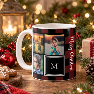 Caneca De Café Crie sua própria colagem de fotos de Natal da famí