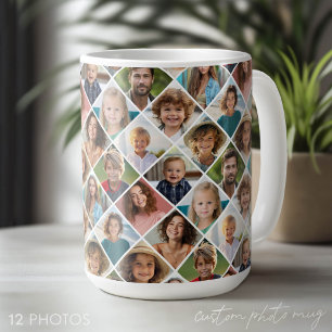 Caneca De Café Crie uma Colagem de Fotos Personalizada com 12 Fot