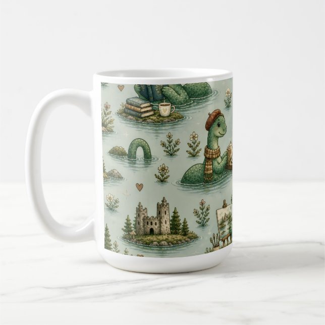 Caneca De Café Críptidos Aconchegantes Nessie Monstro do Lago Nes (Esquerda)