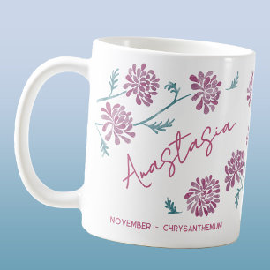 Caneca De Café Crisântemo com Nome Personalizado Flor de Nascimen