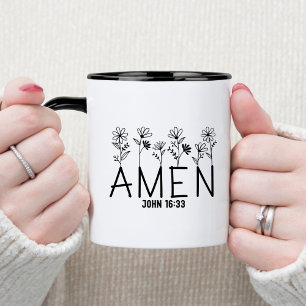 Caneca de café cristã versículo bíblico Amém