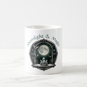 Caneca De Café Cristais & Lua Cheia com Arte de Bruxa de Mariposa