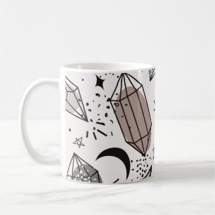 Caneca De Café Cristais, Lua, Estrelas, Design sobrepostos.