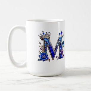 Caneca De Café Cristal Safira Real M Coroa Monograma