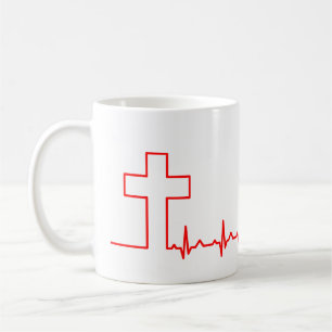 Caneca De Café Cristãos Cruzam Batimentos de Cardioca Vida ECG