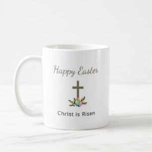 Caneca De Café Cristo é risen - Cruz de Ovos de Páscoa desortados