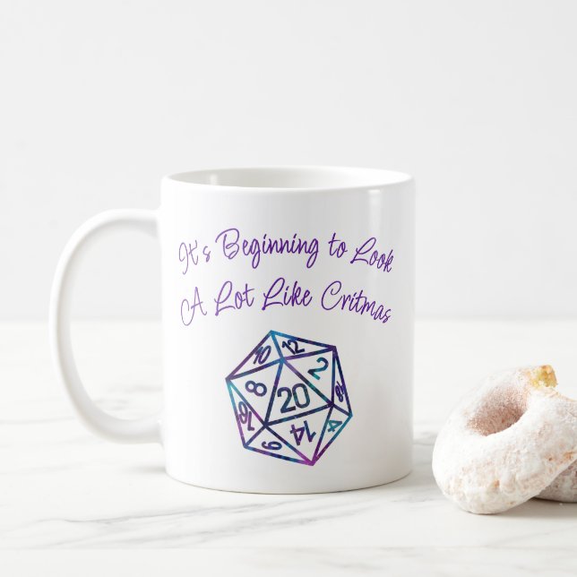 Caneca De Café Critmas D20 Roxo | RPG Tabletop Role Player Dice (Com Donut)