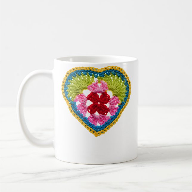 Caneca De Café Croché de Coração em Granny Square (Esquerda)