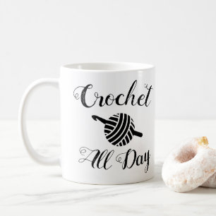 Caneca De Café Crochet All Day ・ Yarn Ball & Hook Artesanato