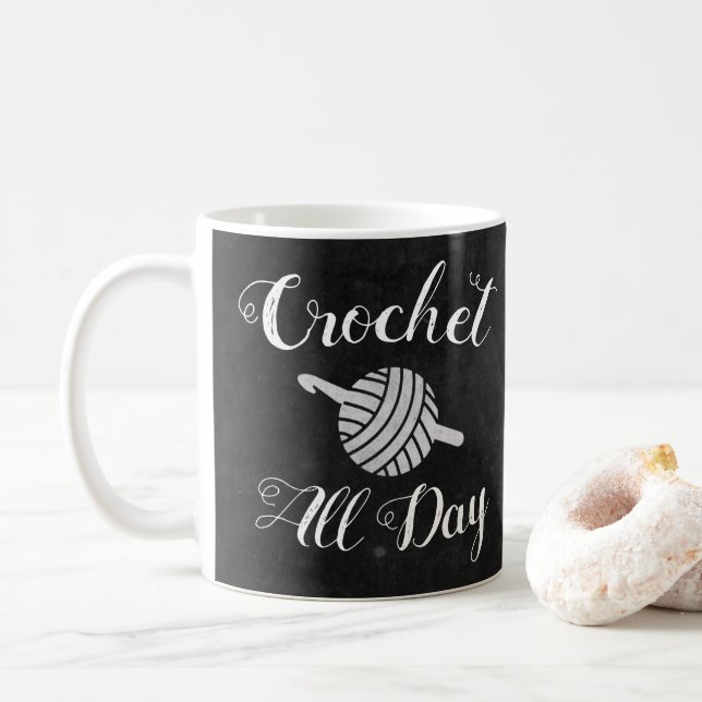 Caneca De Café Crochet All Day ・ Yarn Ball & Hook Artesanato (Com Donut)