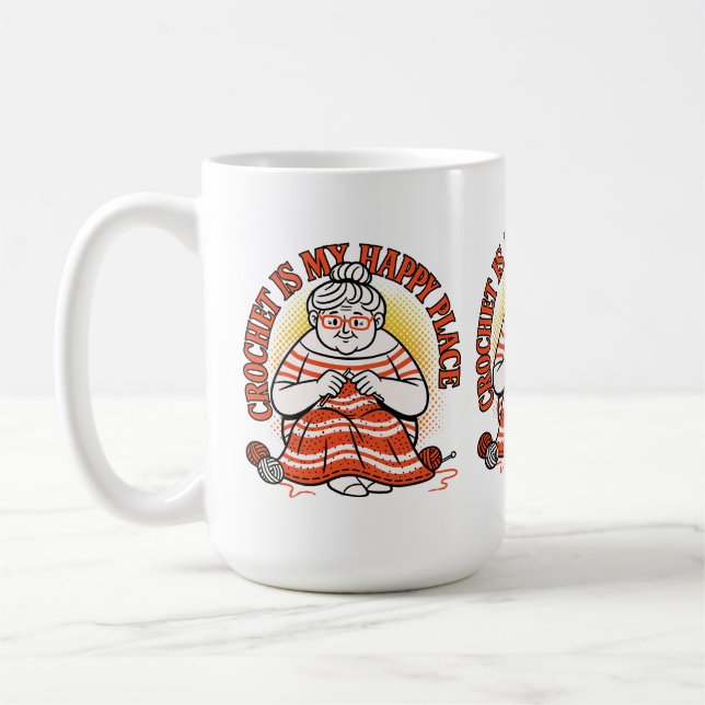 Caneca De Café Crochet É Meu Lugar Feliz – Avó Alegre (Esquerda)