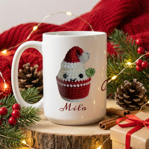 Caneca De Café Crochet Santa Cupcake Nome Personalizado Natal