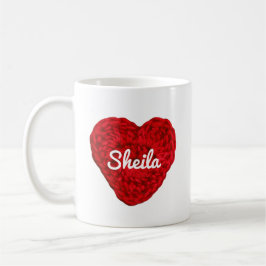 Caneca De Café Crochet Yarn Heart + Name Red