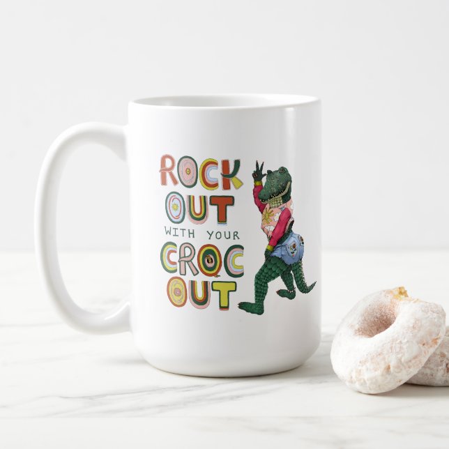 Caneca De Café Crocodilo Engraçado Sai Com Seu Corpo (Com Donut)