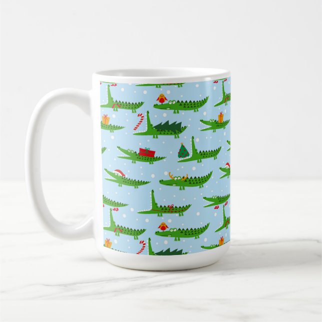 Caneca De Café Crocodilos Festivos no Padrão de Figurinos de Nata (Esquerda)
