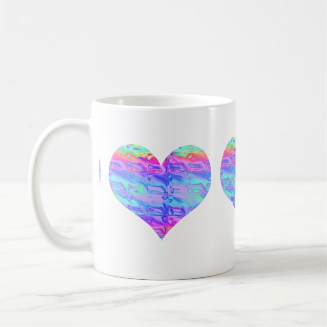Caneca De Café Cromo Metálico Neon Arco-Íris Coração (Esquerda)