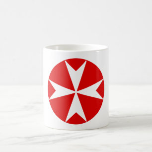 Caneca De Café Cross Of Malta v2 (branco a vermelho)