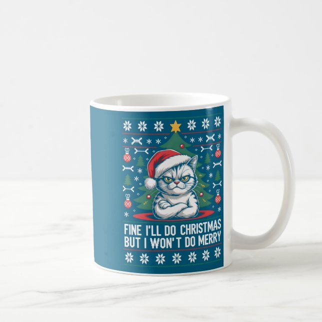 Caneca De Café Crossed Arms Cat Funny Christmas Ugly Sweater Long (Direita)
