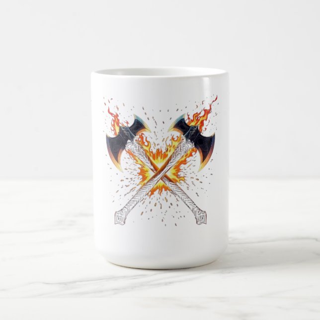 Caneca De Café Crossed Fantasy Axes with Fiery Energy – Powerful  (Centro)