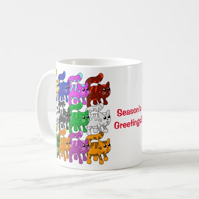 Caneca De Café Crowd de Kitten, Padrão Xmas Bonito (Frente Esquerda)
