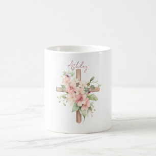 Caneca De Café Crucifixo de Páscoa Personalizado em Aquarela