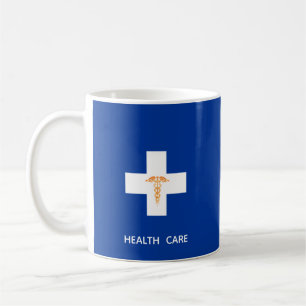 Caneca De Café Cruz branca de assistência médica, caduceu dourado