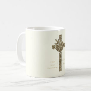 Caneca De Café Cruz com Dove e Coração Religiosa
