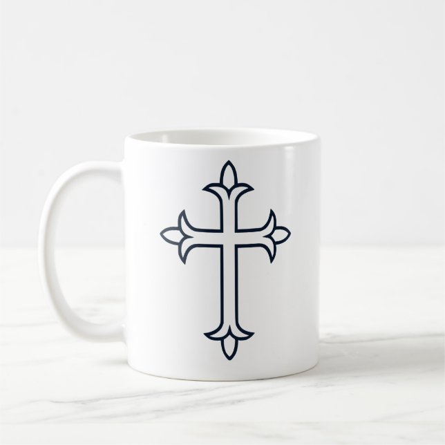 Caneca De Café Cruz Cristã Clássica Arte Minimalista Fina (Esquerda)