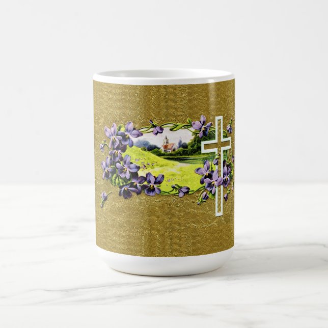 Caneca De Café Cruz cristã da páscoa da folha Dourado do falso do (Centro)