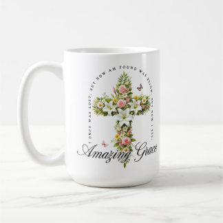 Caneca De Café Cruz Cristã Floral Amazing Grace
