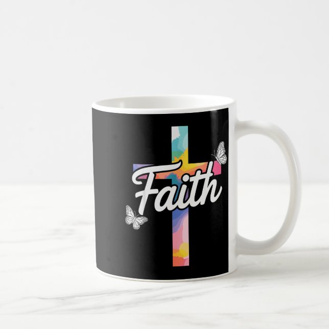 Caneca De Café Cruz de Aith Com Borboletas Cristã (Direita)