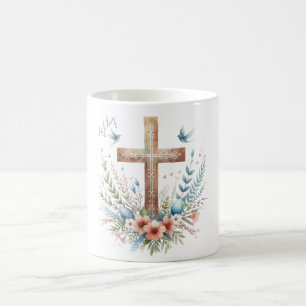 Caneca De Café Cruz de Páscoa em Aquarela Personalizada