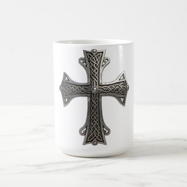 Caneca De Café Cruz de Prata Celta Ornamentada com Padrão Intrinc (Centro)
