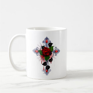 Caneca De Café Cruz de Prata com Rosa vermelha