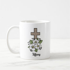 Caneca De Café Cruz e Flores Personalizadas